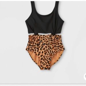 Art Class Girls Swimsuit Plus Large 10/12 Black And Animal Print Swimsuit New